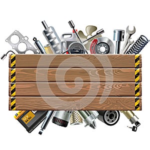 Vector Wooden Board with Car Spares