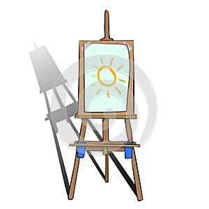 Vector Wooden Brown Sienna Easel with Mock Up Empty Blank Canvas Isolated on Background