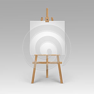 Vector Wooden Brown Sienna Easel with Mock Up Empty Blank Square Canvas on Background