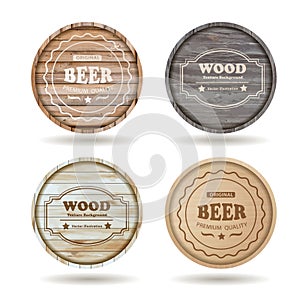 Vector wooden casks with alcohol drinks emblems