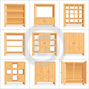 Vector Wooden Wardrobe, Cabinet, Bookshelf