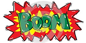 Vector word BOOM freehand doodle for comic.Drawing word BOOM