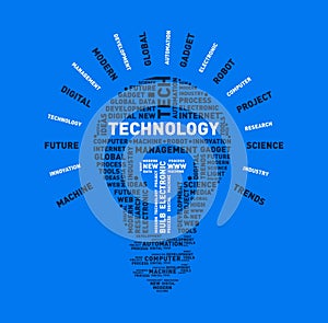 Vector word cloud of technology light bulb