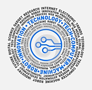 Vector word cloud of technology, tech, computer, machine, robot and innovation
