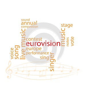 Vector word collage in orange color - eurovision song contest