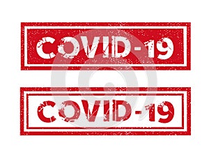 Vector word COVID-19 Coronavirus red ink stamp seal dangerous message