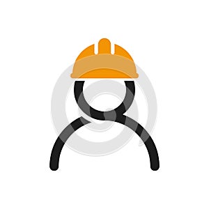 Vector worker icon. Stylized logo of construction worker in hard hat. Engineering sign