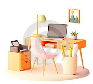 Vector workplace with desk, chair and laptop