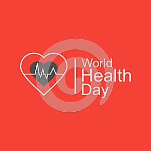 Vector world health day design concept. April 7. Heart and with cardiogram. Template for poster, banner, advertisement, clear form