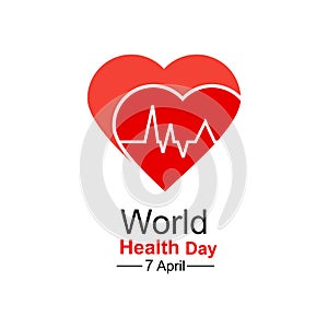 Vector world health day design concept. April 7. Heart and with cardiogram. Template for poster, banner, advertisement, clear form