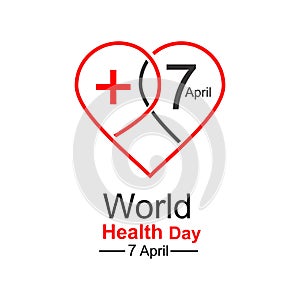 Vector world health day design concept. April 7. Heart and with cardiogram. Template for poster, banner, advertisement, clear form