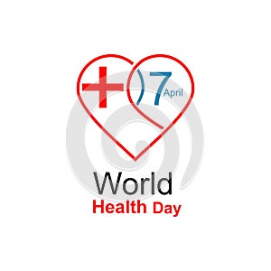 Vector world health day design concept. April 7. Heart and with cardiogram. Template for poster, banner, advertisement, clear form