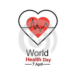 Vector world health day design concept. April 7. Heart and with cardiogram. Template for poster, banner, advertisement, clear form