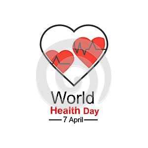 Vector world health day design concept. April 7. Heart and with cardiogram. Template for poster, banner, advertisement, clear form