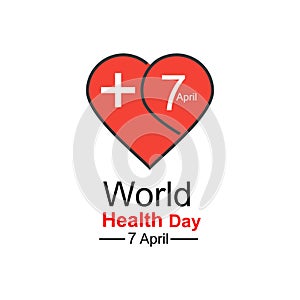 Vector world health day design concept. April 7. Heart and with cardiogram. Template for poster, banner, advertisement, clear form