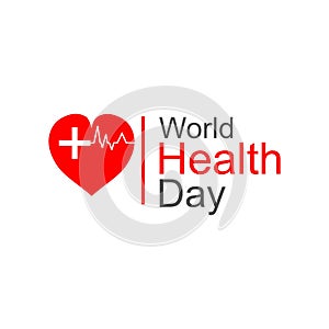 Vector world health day design concept. April 7. Heart and with cardiogram. Template for poster, banner, advertisement, clear form