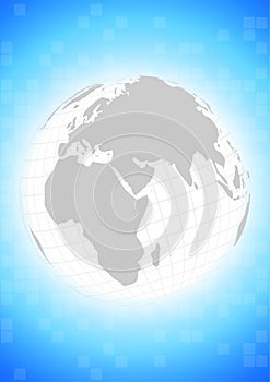 Vector : World map with abstract blocks on blue background