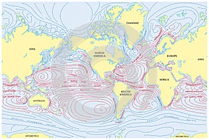 Vector world map of all sea currents
