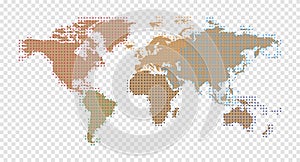 Vector world map with halftone pattern isolated on white