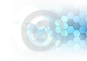 Vector : World map and hexagons on blue medical background