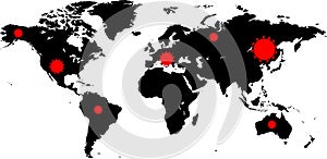 Vector world map illustration of coronavirus epidemic