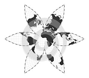 Vector world map. The U.S.-centric Gingery world.