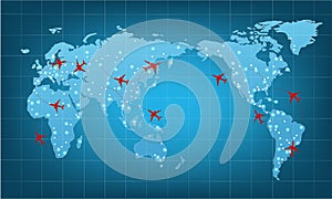 Vector world travel map with airplanes