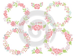 Vector set of floral pastel wreaths and bouquets