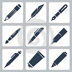 Vector writing and painting tools icons set