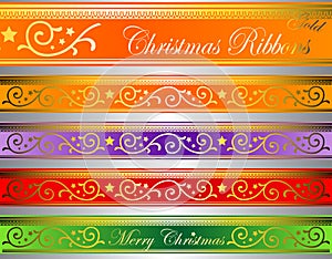 Vector xmas deco ribbons gold photo