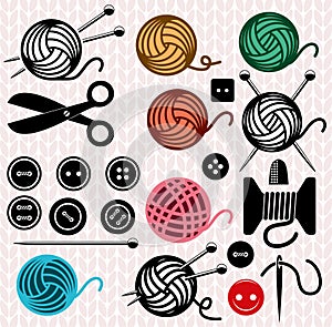 vector yarn balls and sewing equipment