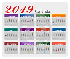 Vector year of 2019 calendar background