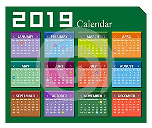 Vector year of 2019 calendar background