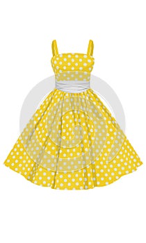 Vector yellow dress with white polka dots