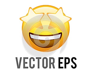 Vector yellow exciting laughing, smiling face flat icon with star eyes