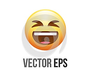 Vector yellow happy laughing face icon with closing eyes