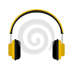 Vector yellow headphones icon on white background.Headphones logo and symbols photo