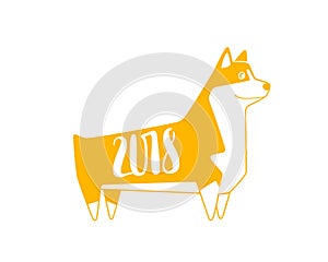 Vector yellow numbers 2018 with dog