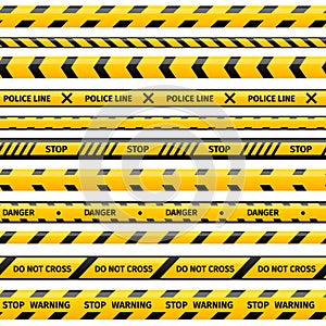 Vector yellow plastic caution tape or warning set