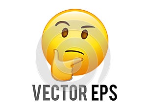 Vector yellow pondering, thinking or deep in thought face with index finger resting