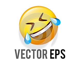 Vector yellow rolling on the floor laughing out loud face icon with closed eyes and blue tears
