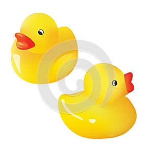 Vector Yellow Rubber Ducks Collection. Isolated On White Background