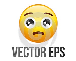 Vector yellow sad, unhappy and pity face icon with pleading begging eyes photo