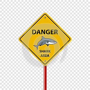 Vector Yellow Shark Sighting Sign Isolated. Shark Attack Warning. Danger for Surfing and Swimming. Shark Zone, Area