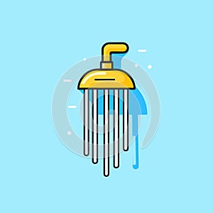 Vector of a yellow shower head on a blue background - vector flat icon