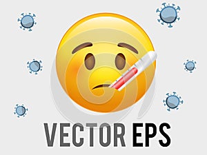 Vector yellow sick face icon with mouth medical thermometer