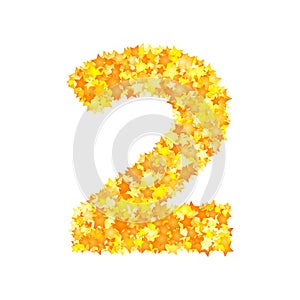 Vector yellow stars font, numeral 2