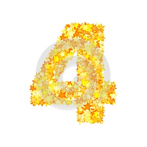 Vector yellow stars font, numeral 4