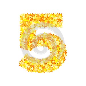 Vector yellow stars font, numeral 5