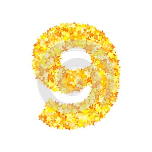 Vector yellow stars font, numeral 9